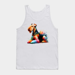 Vibrant Airedale Terrier in Artistic Splashed Paint Tank Top